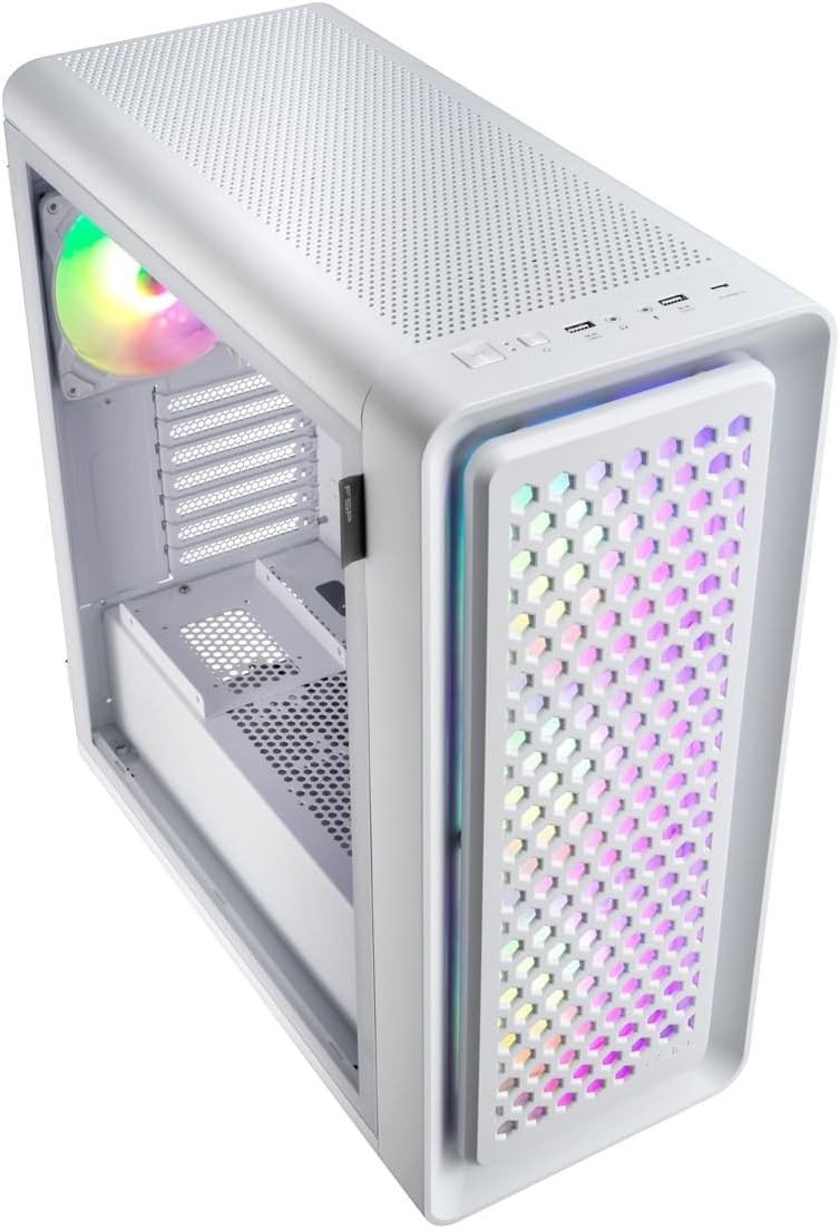  FSP CUT593 Mid Tower Computer Case, Dual Tempered Glass Side Panel, (CUT593P, White)